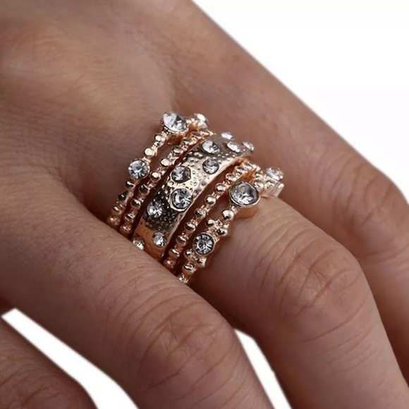 NWT Crystal Rose Gold & 5Pcs/Set Sparkly Rings - Picture 2 of 8